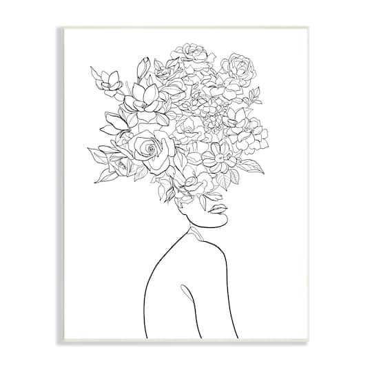 Stupell Industries Slouching Woman Elegant Bouquet Hair Minimal Linework Wall Plaque